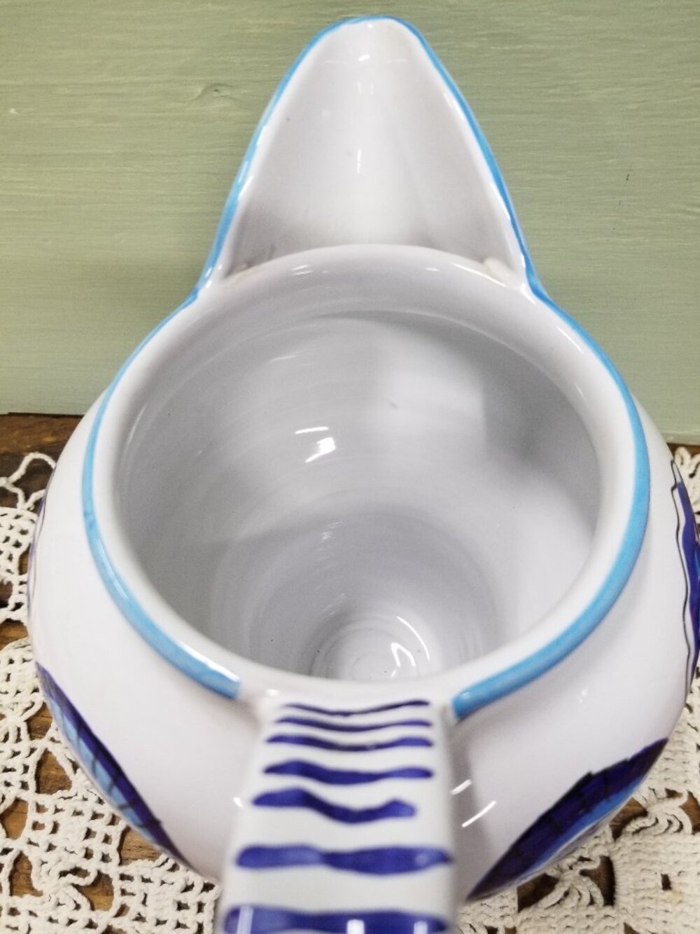Starbucks Italy Hand Painted Pitcher Blue White with Seashells - Picture 2 of 7